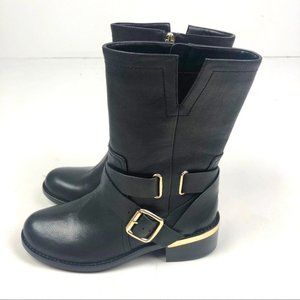 NIB Vince Camuto Wethima Black Leather Moto Boots 7-7.5